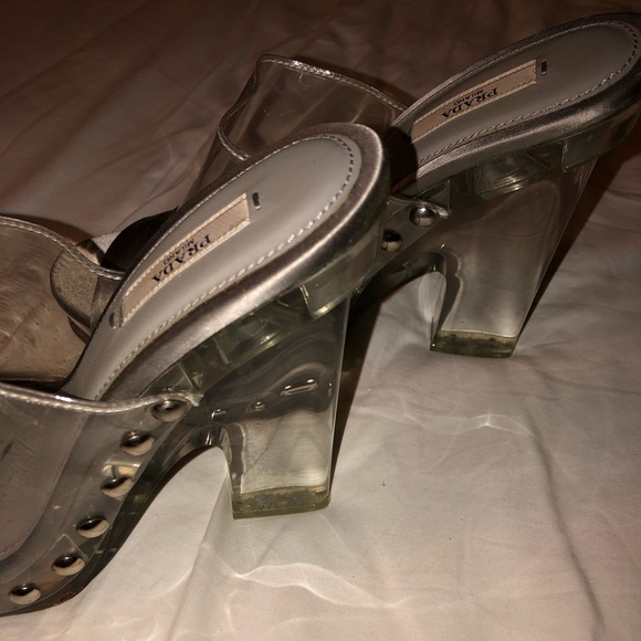 SOLD RARE Vintage Prada Silk Lucite Clear Heels - Picture 3 of 8